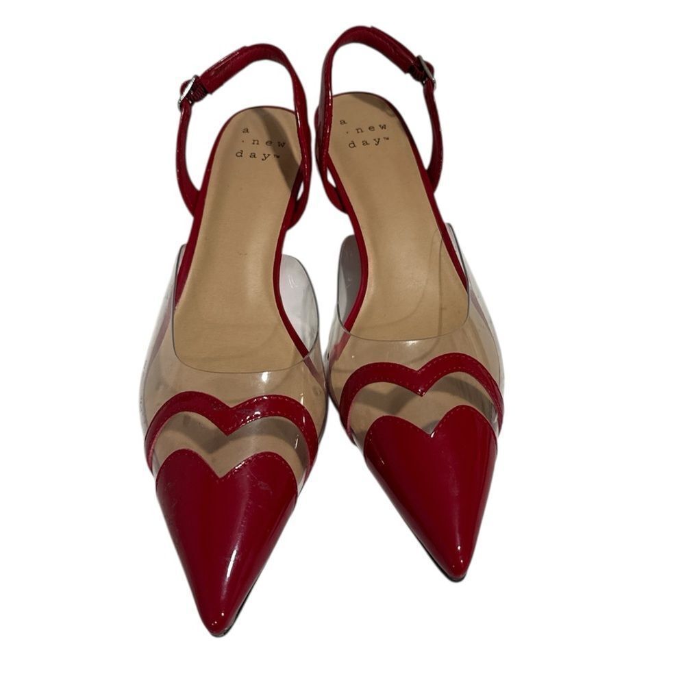 A New Day Red and Clear Heart Heels NWOT